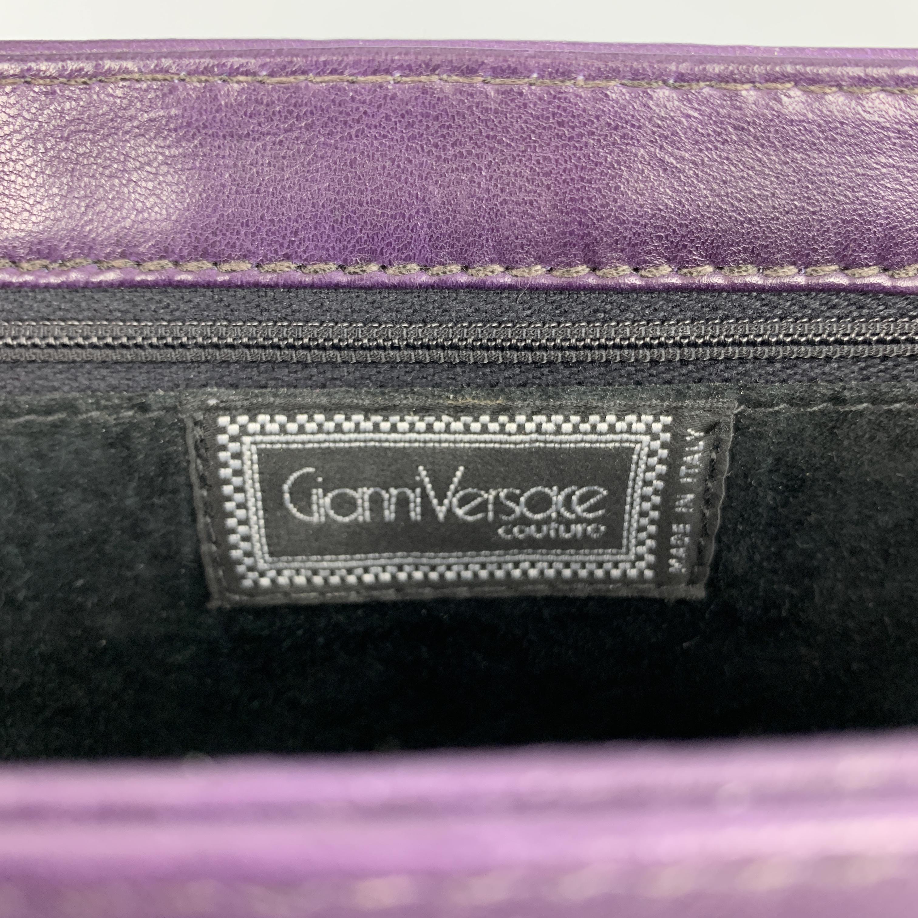 GIANNI VERSACE Vintage 1980's Gold Beaded Purple Leather Shoulder Bag 6