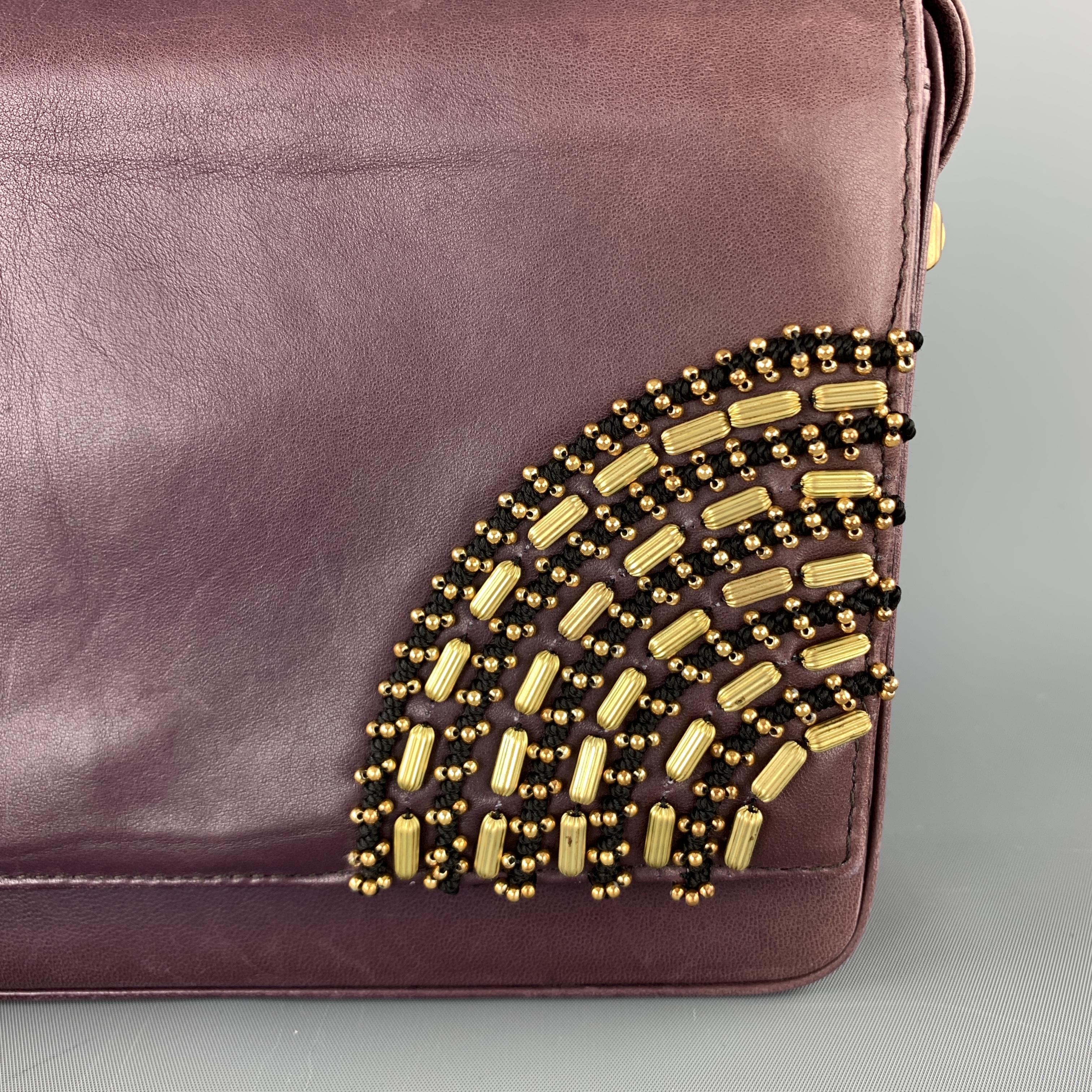 Black GIANNI VERSACE Vintage 1980's Gold Beaded Purple Leather Shoulder Bag