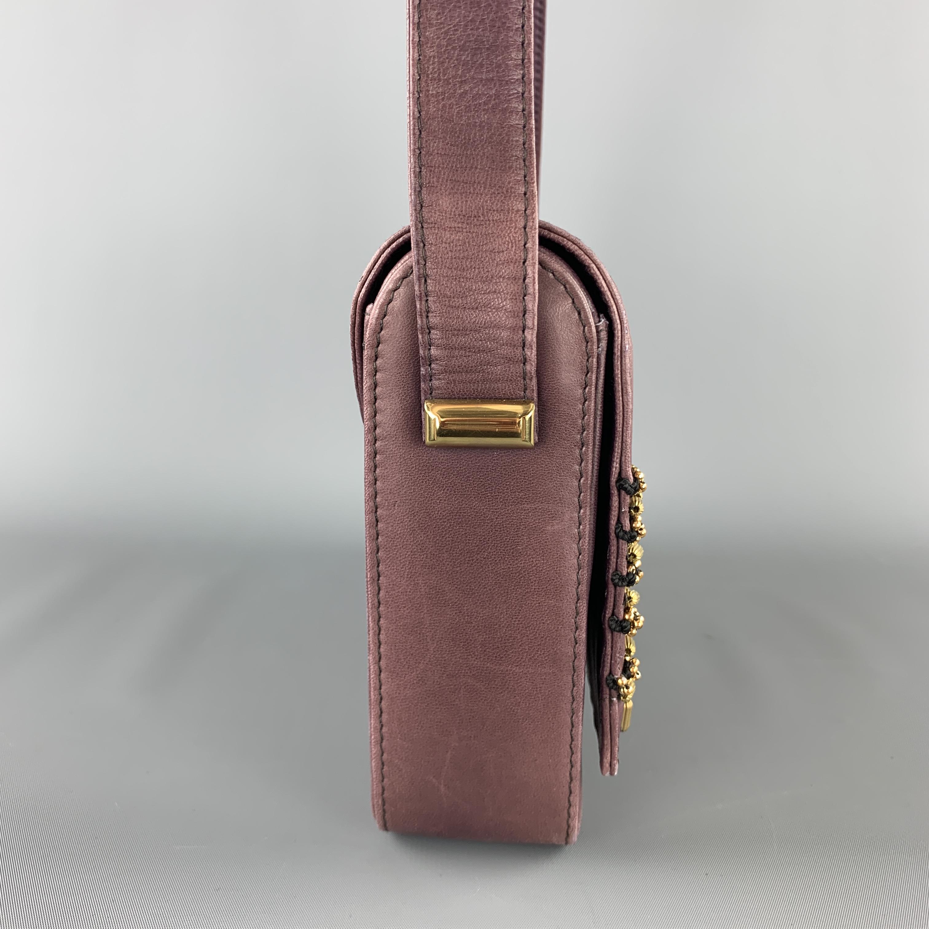 Women's GIANNI VERSACE Vintage 1980's Gold Beaded Purple Leather Shoulder Bag