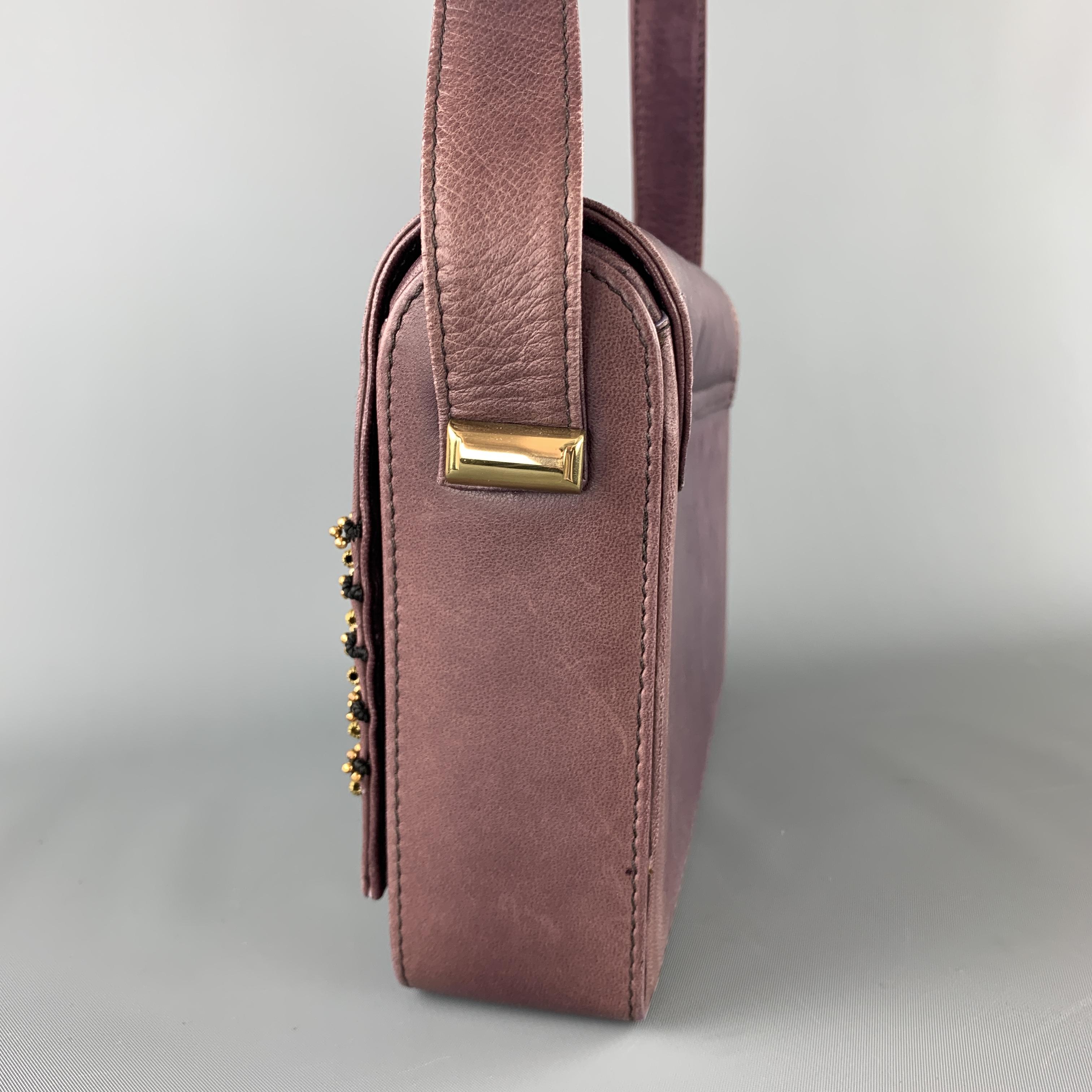 GIANNI VERSACE Vintage 1980's Gold Beaded Purple Leather Shoulder Bag 2
