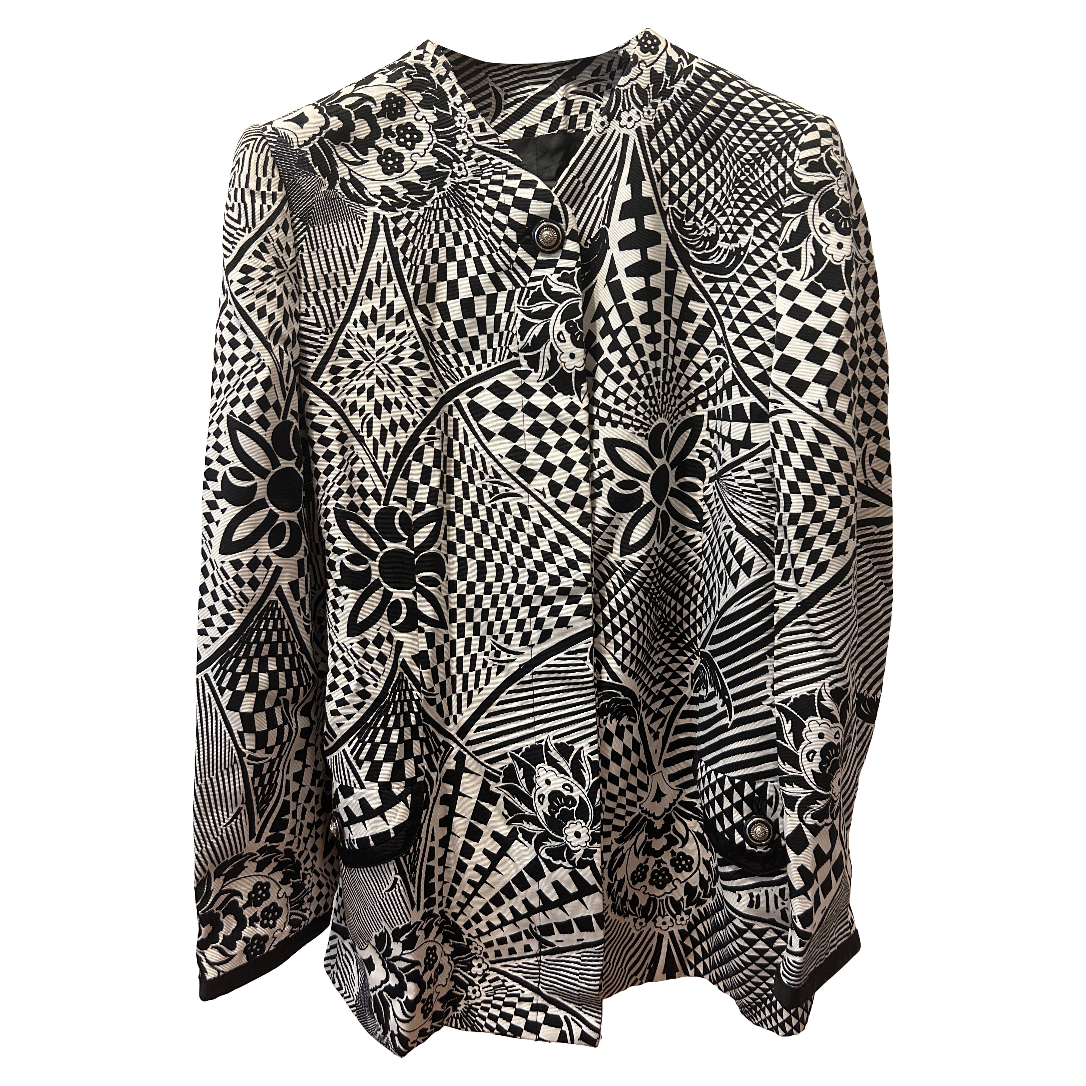 Gianni Versace Vintage 1990s Black & White Optical Print Jacket, Made in Italy
