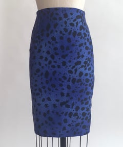 Gianni Versace Vintage 1990s Blue and Black Leopard Print Pencil Skirt