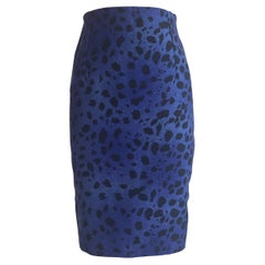 Gianni Versace Retro 1990s Blue and Black Leopard Print Pencil Skirt