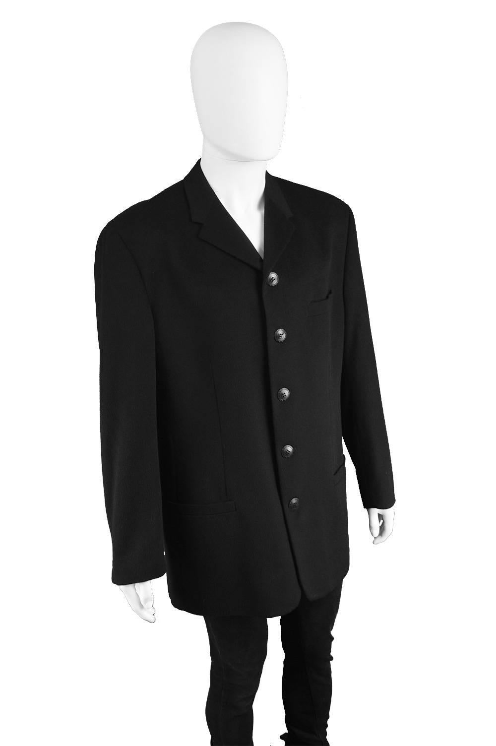 Gianni Versace Vintage Men's Black Wool Five Button Blazer Jacket, 1990s For Sale 1