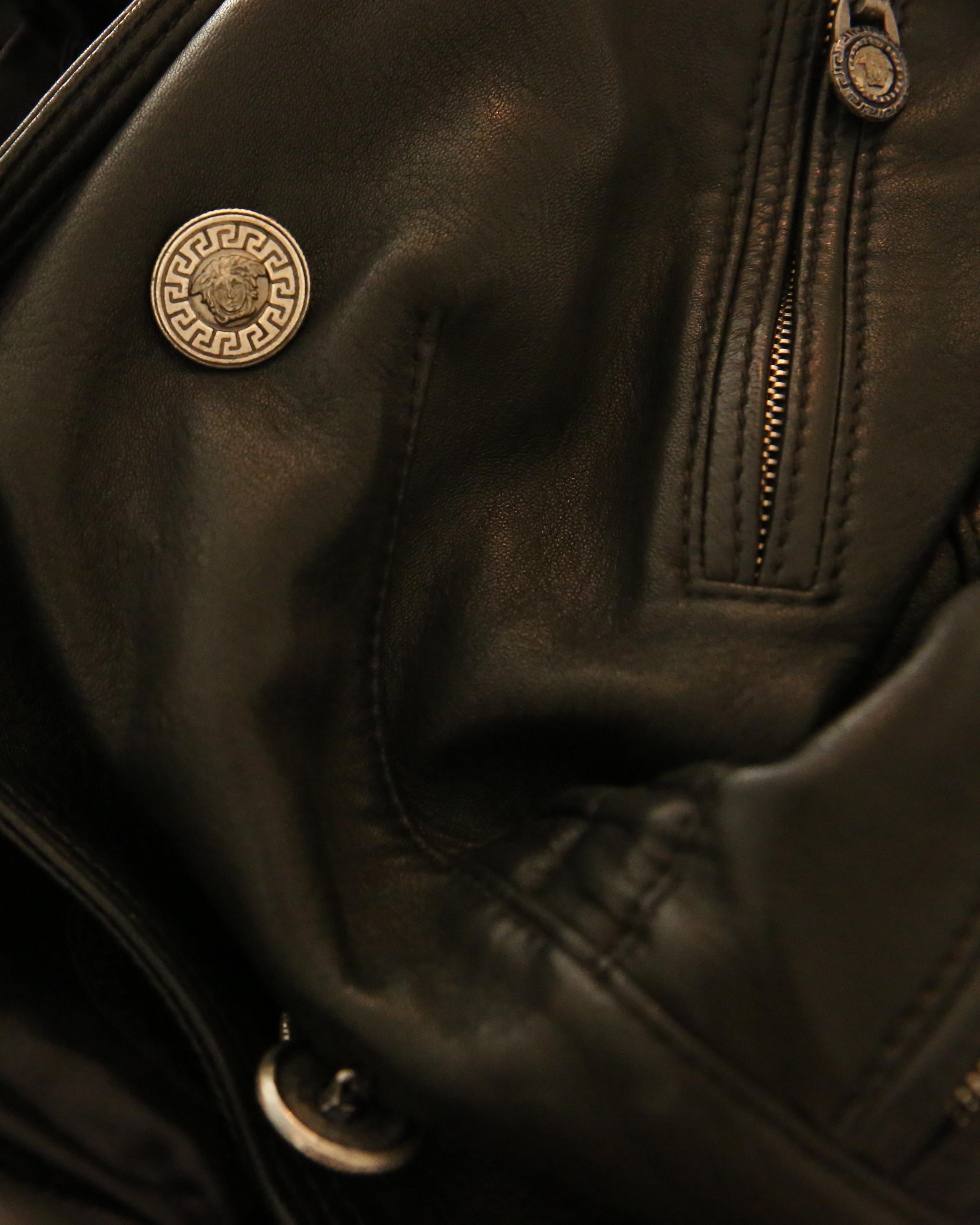Gianni Versace vintage 1990s shearling black leather medusa dress jacket coat 7