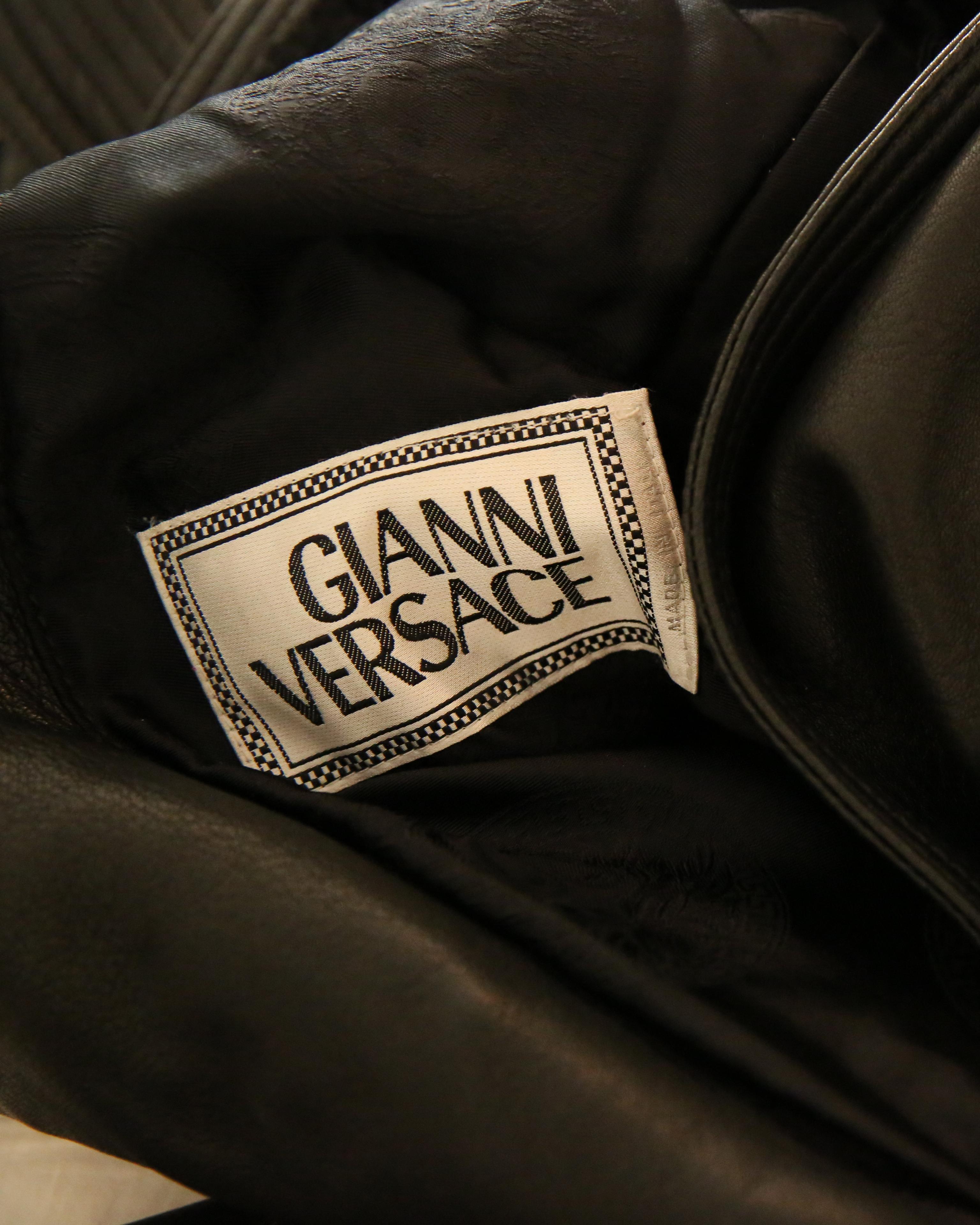 Gianni Versace vintage 1990s shearling black leather medusa dress jacket coat 8
