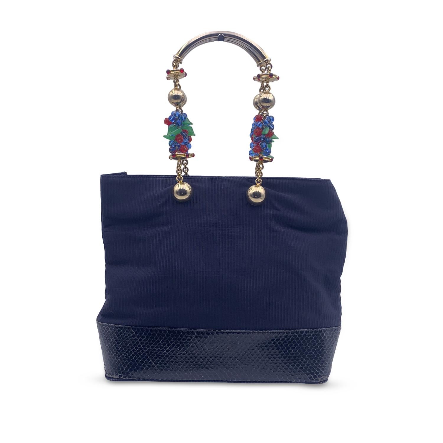 Gianni Versace Vintage 1991 Andy Warhol Blue Beaded Metal Handle Bag In Good Condition In Rome, Rome
