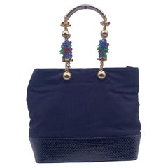 Gianni Versace Vintage 1991 Andy Warhol Blue Beaded Metal Handle Bag