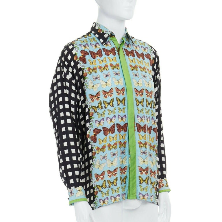 GIANNI VERSACE Vintage 1995 100% silk blue butterfly ...