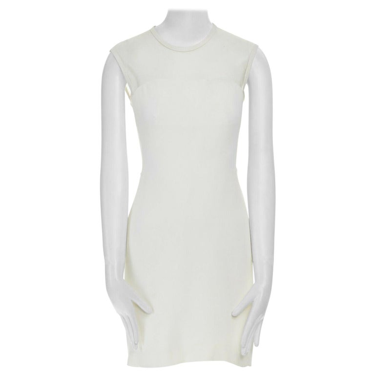 GIANNI VERSACE VINTAGE 1996 white crepe sheer mesh illusion party dress IT40 S For Sale