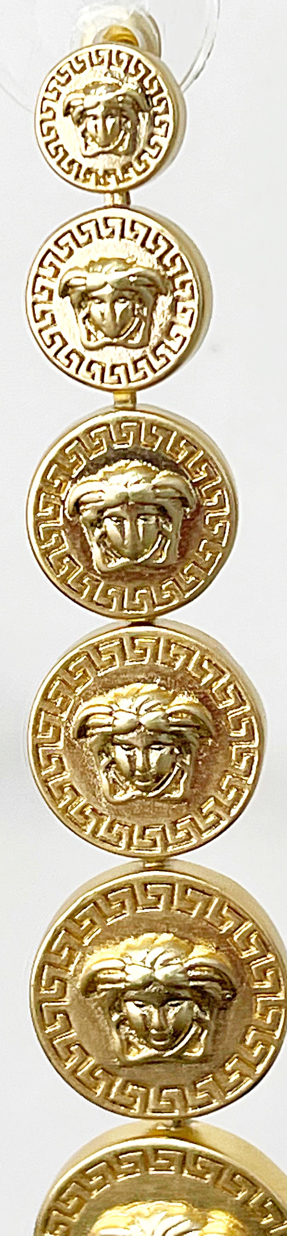 Gianni Versace Vintage 2000s Y2K Gold Logo Medusa Head Dangle Pierced Earrings  For Sale 2