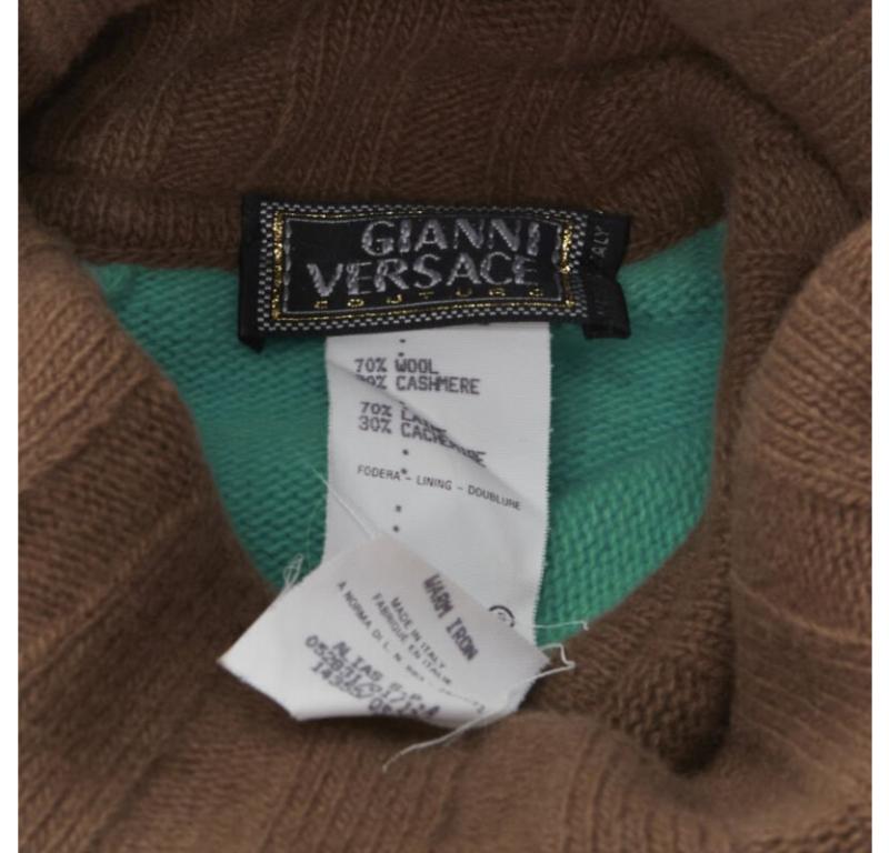 GIANNI VERSACE Vintage 2001 Rollkragenpullover aus Wolle und Kaschmir in Grün und Braun IT42 M im Angebot 3
