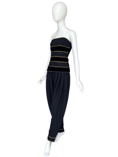 Gianni Versace Vintage 80s Bustier Top & Harem Trousers Black Silk Set