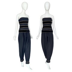 Gianni Versace Vintage 80s Bustier Top & Harem Trousers Black Silk Set
