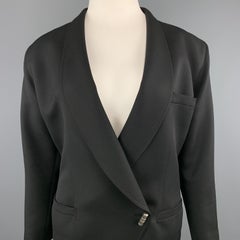 GIANNI VERSACE Vintage 80s Size 8 Black Wool Shawl Collar Double Breasted Blazer