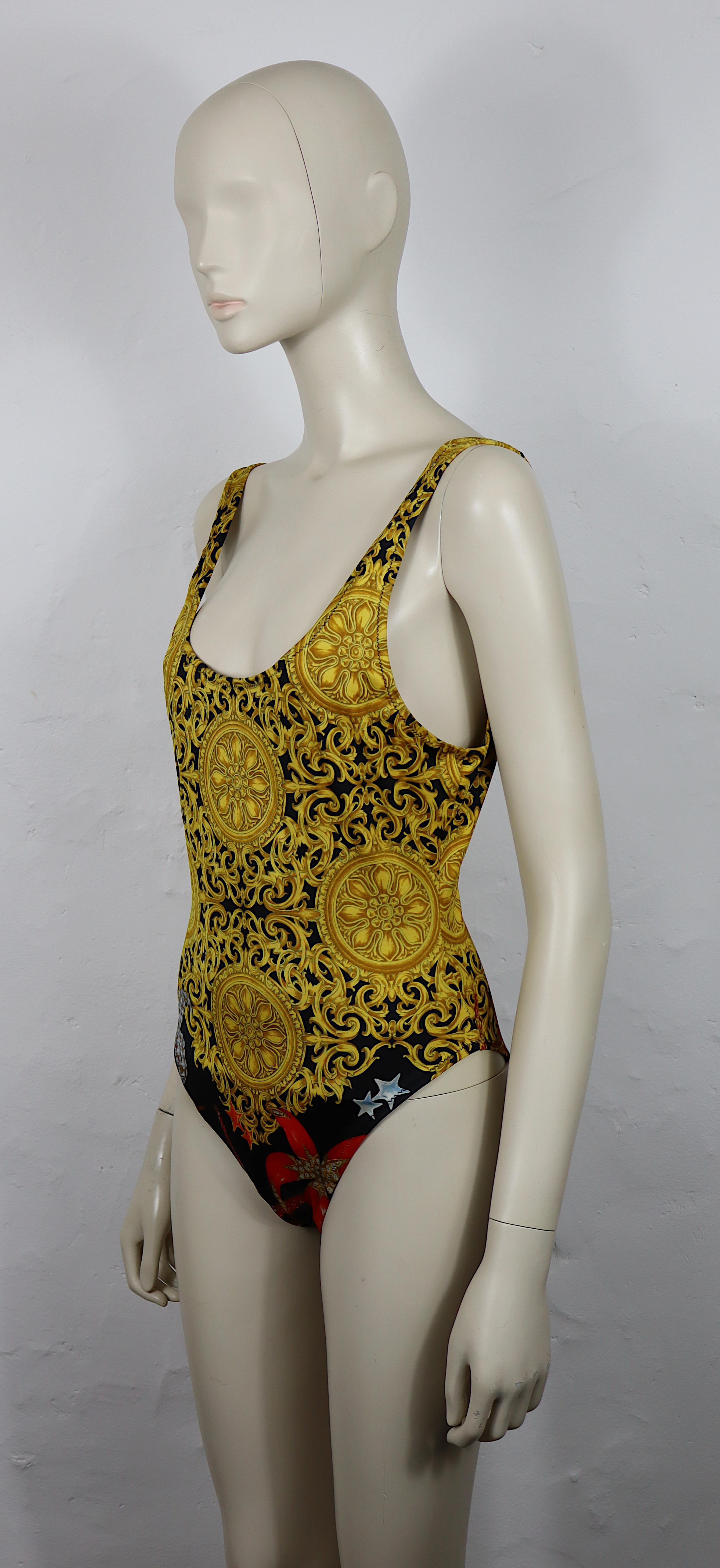 GIANNI VERSACE Vintage Barocco Seashell Print One-Piece Swimsuit In Good Condition For Sale In Nice, FR