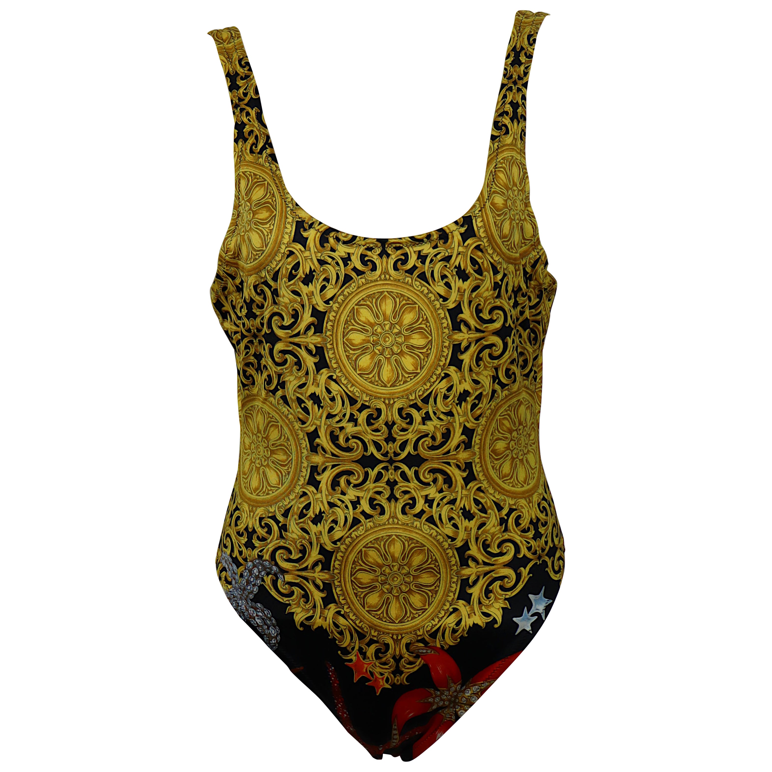 GIANNI VERSACE Vintage Barocco Badeanzug mit Muscheldruck One-Piece Swimsuit