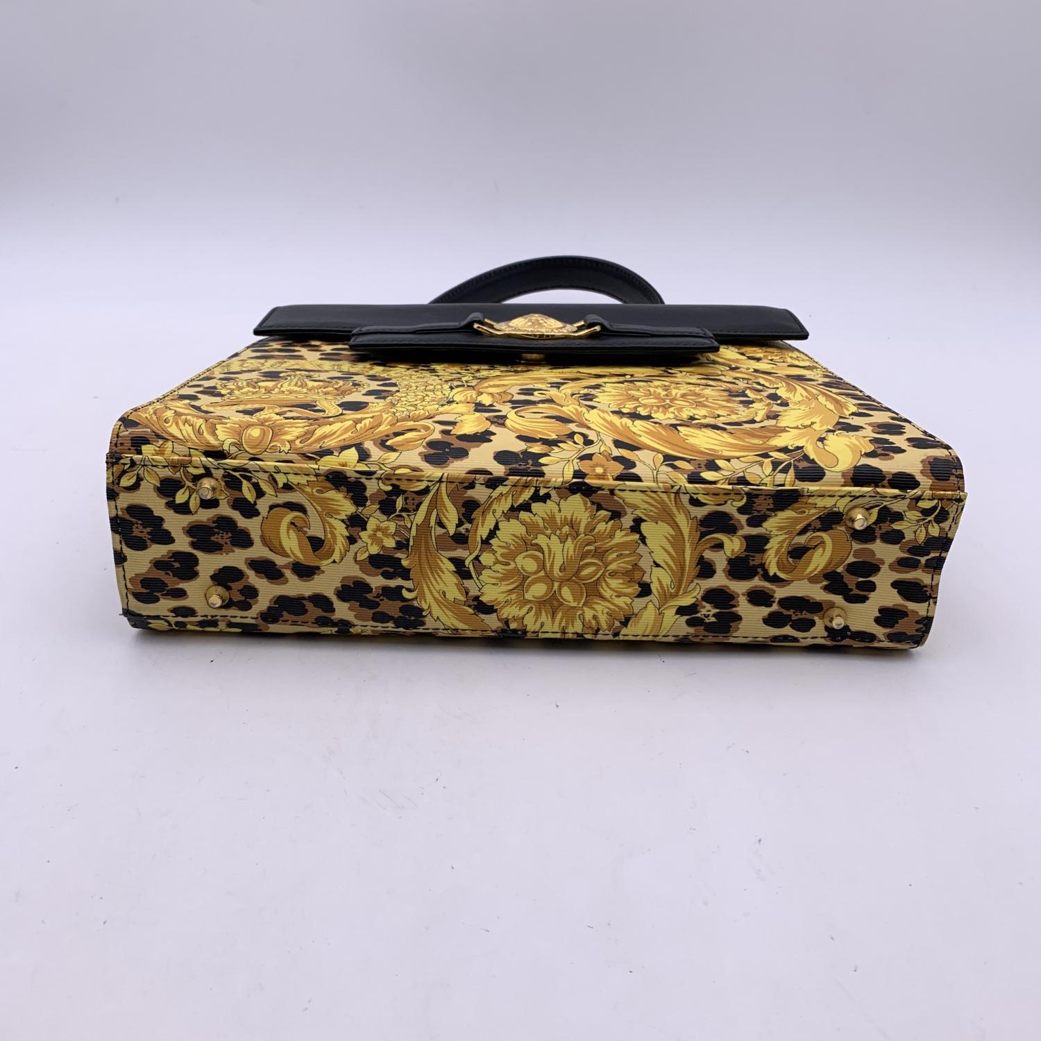 Gianni Versace Vintage Baroque Leopard Canvas Top Handle Tote Bag 4