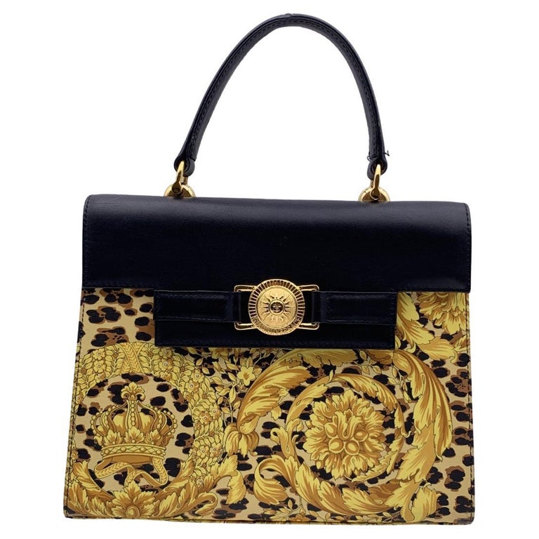 Gianni Versace Vintage Baroque Leopard Canvas Top Handle Tote Bag For ...