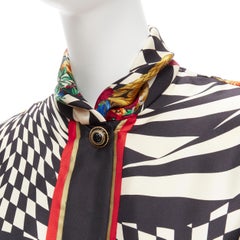 GIANNI VERSACE Vintage baroque royal optical graphic print collar shirt IT38 XS
