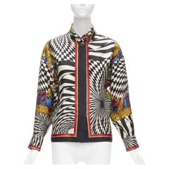 GIANNI VERSACE Vintage baroque royal optical graphic print collar shirt IT38 XS