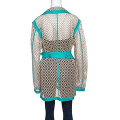 Gianni Versace Vintage Beige Cutout Leather Contrast Trim Belted Coat M