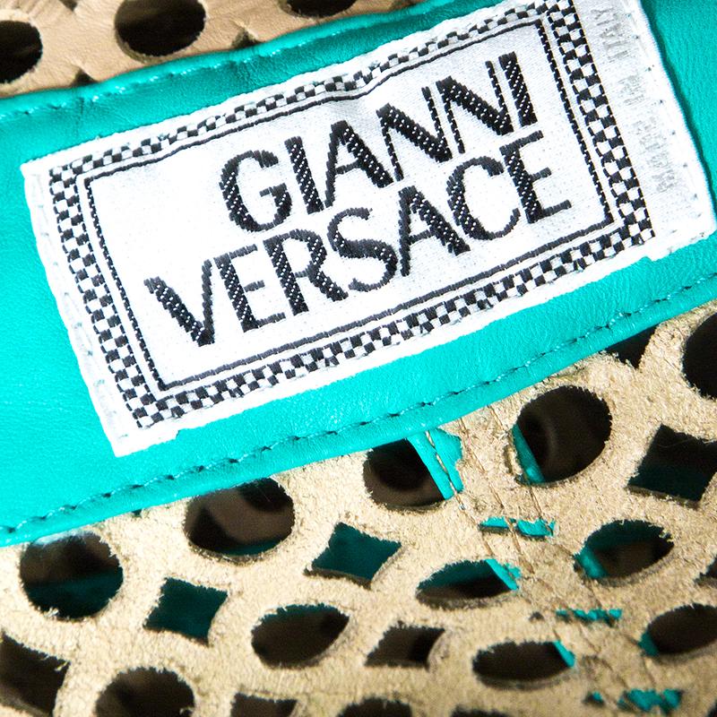 Gianni Versace Vintage Beige Cutout Leather Contrast Trim Belted Coat M 1