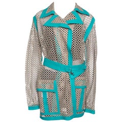 Gianni Versace Vintage Beige Cutout Leather Contrast Trim Belted Coat M Gianni Versace Vintage Beige Cutout Leather Contrast Trim Belted Coat M