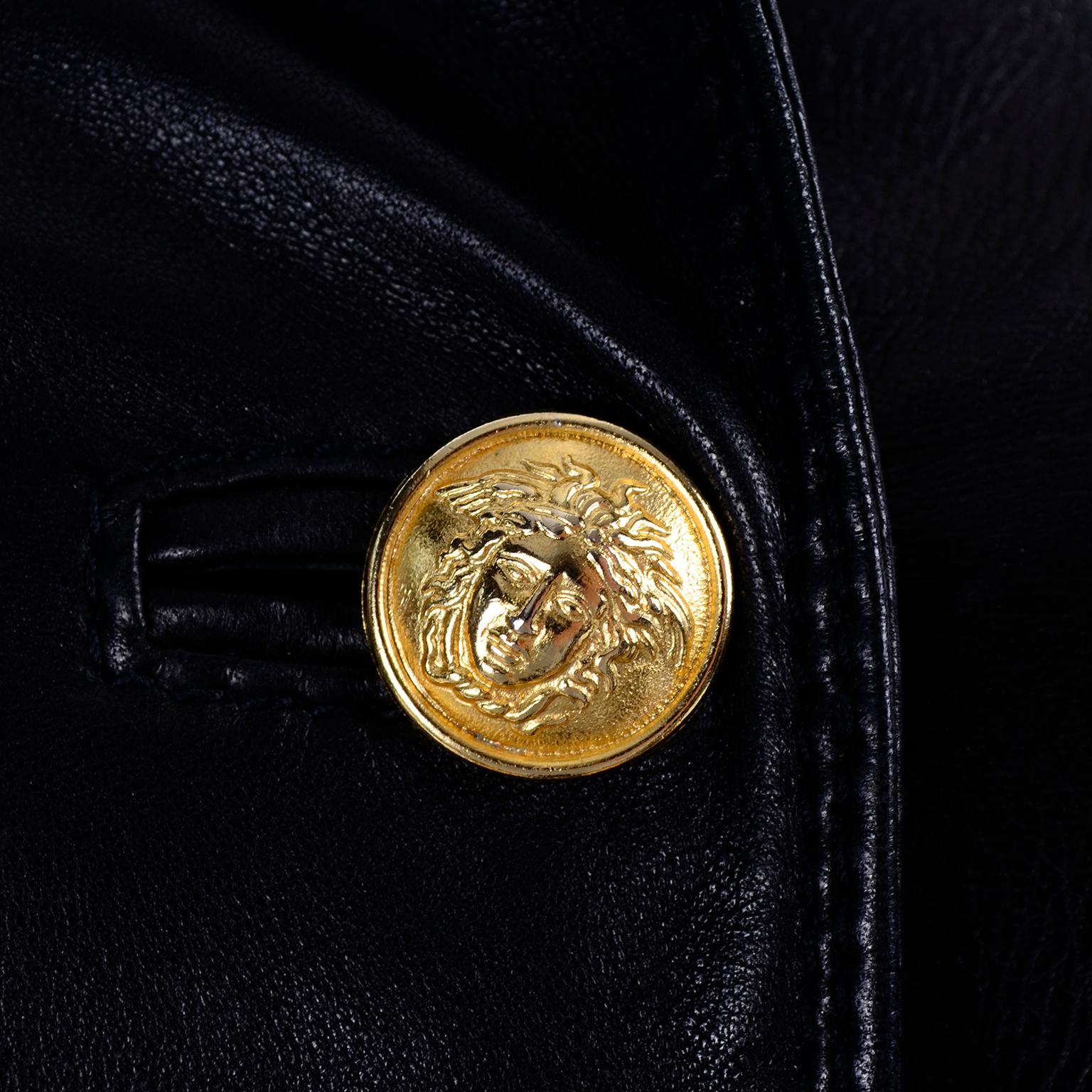 Gianni Versace Vintage Black Lambskin Leather Moto Jacket W Medusa Studs 7
