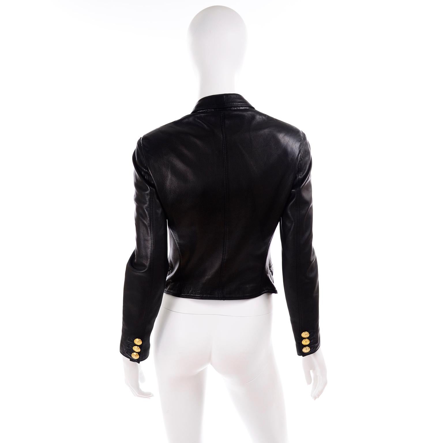 Women's Gianni Versace Vintage Black Lambskin Leather Moto Jacket W Medusa Studs