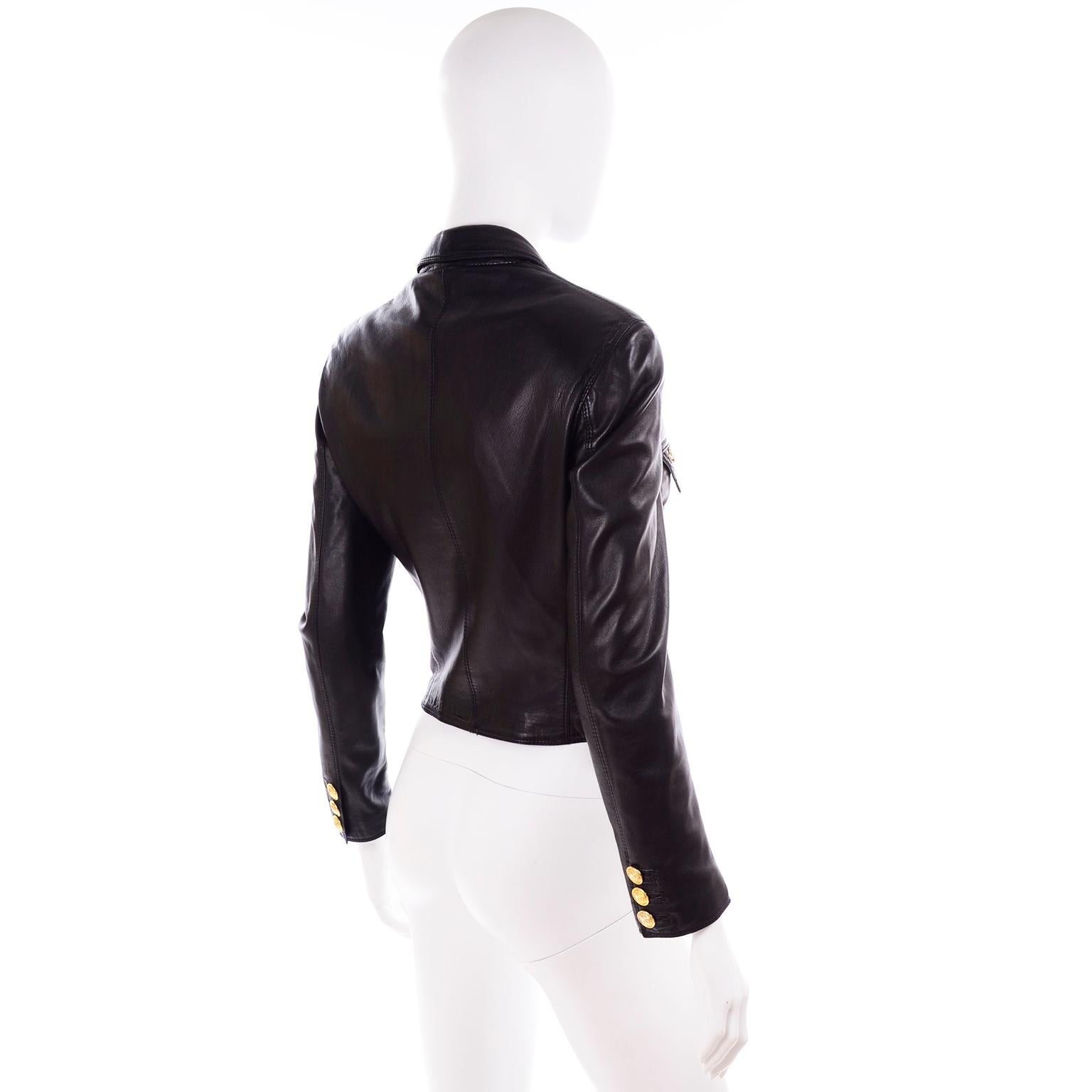 Gianni Versace Vintage Black Lambskin Leather Moto Jacket W Medusa Studs 1