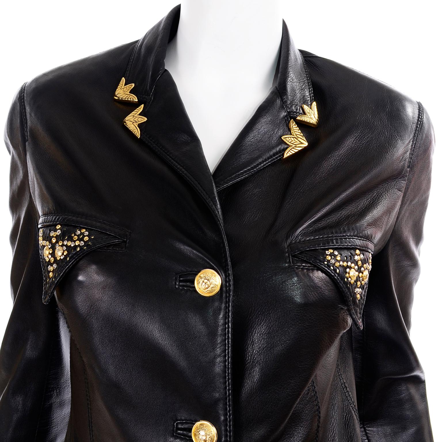 Gianni Versace Vintage Black Lambskin Leather Moto Jacket W Medusa Studs 3