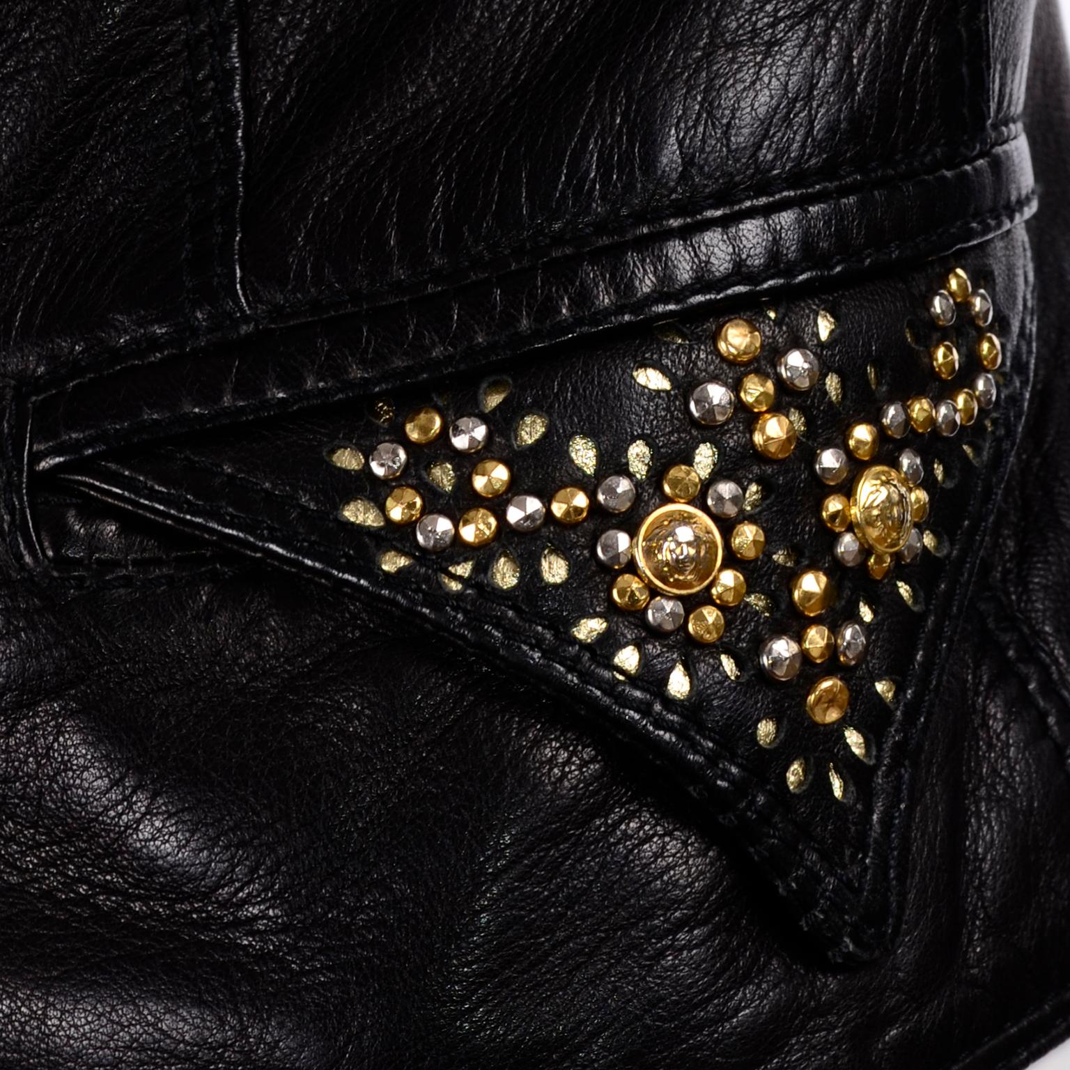 Gianni Versace Vintage Black Lambskin Leather Moto Jacket W Medusa Studs 4