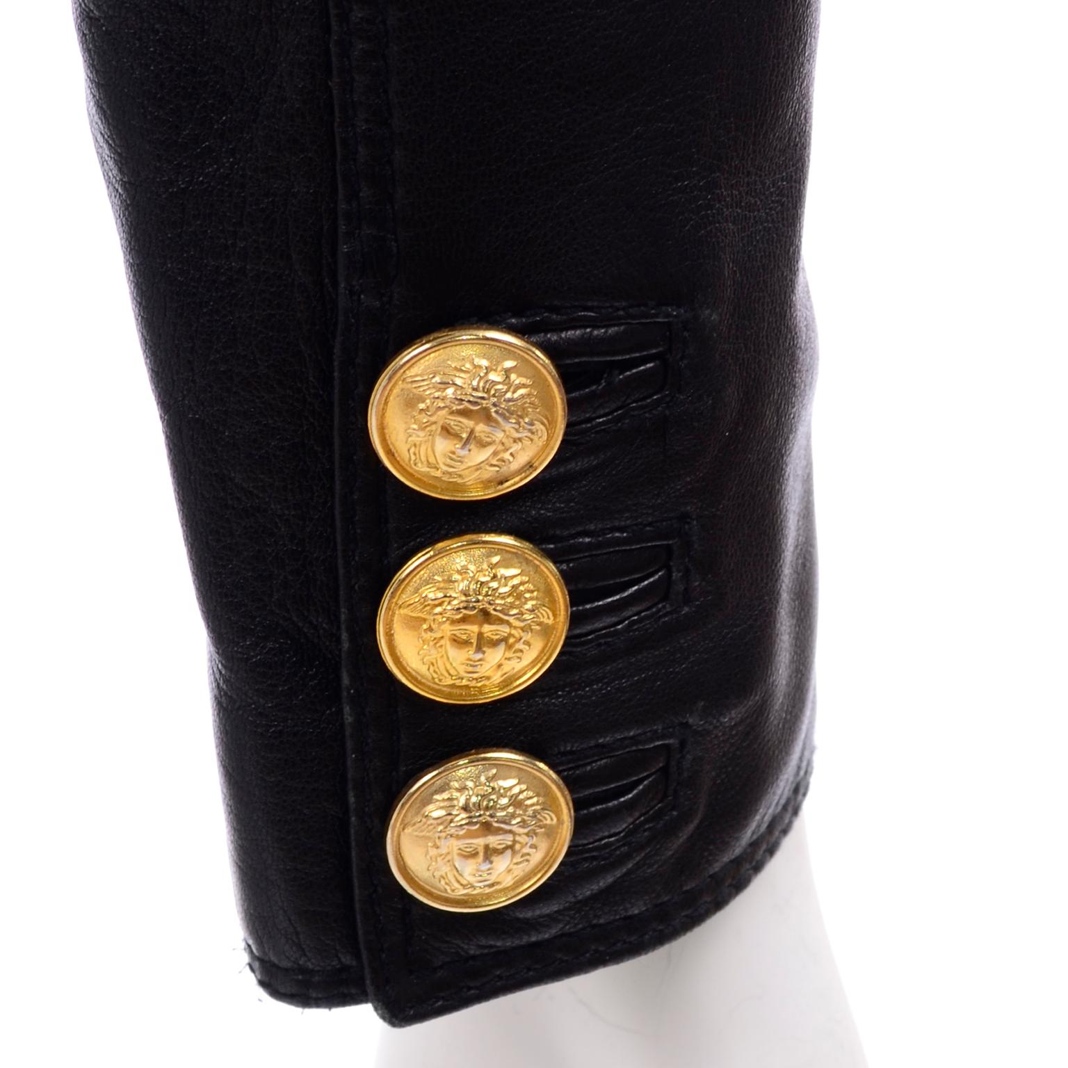 Gianni Versace Vintage Black Lambskin Leather Moto Jacket W Medusa Studs 5