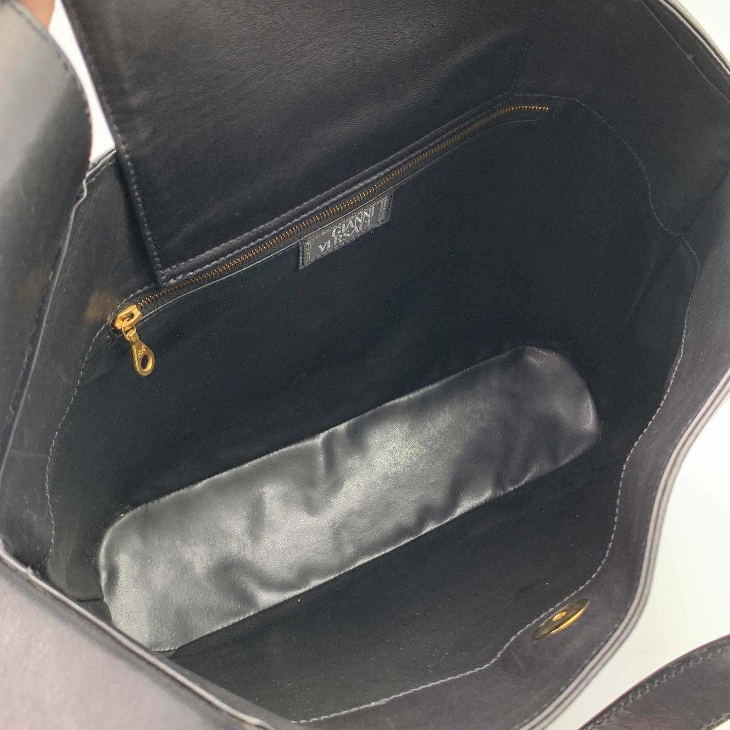 Gianni Versace Vintage Black Leather Stuctured Tote Bag 1