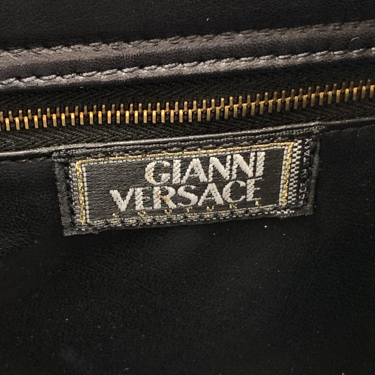 Gianni Versace Vintage Black Leather Stuctured Tote Bag 2