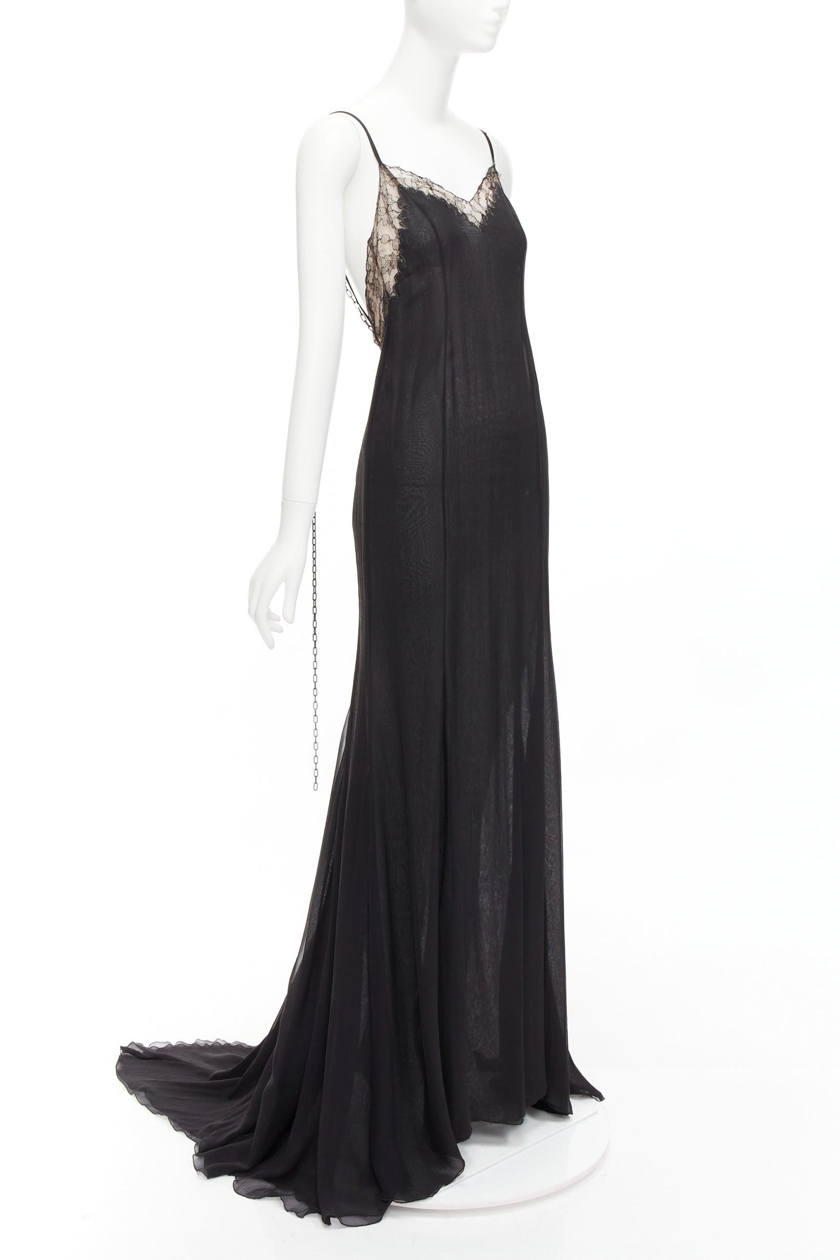 GIANNI VERSACE Vintage black punk chain detail lace trim sheer long gown IT38 XS
Reference: TGAS/D00923
Brand: Gianni Versace
Material: Silk, Blend
Color: Black, Nude
Pattern: Solid
Closure: Zip
Lining: Black Fabric
Extra Details: Side zip. Double