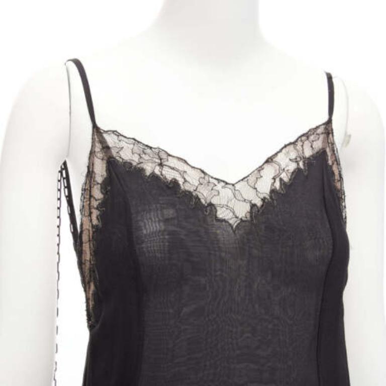 GIANNI VERSACE Vintage black punk chain detail lace trim sheer long gown IT38 XS For Sale 3