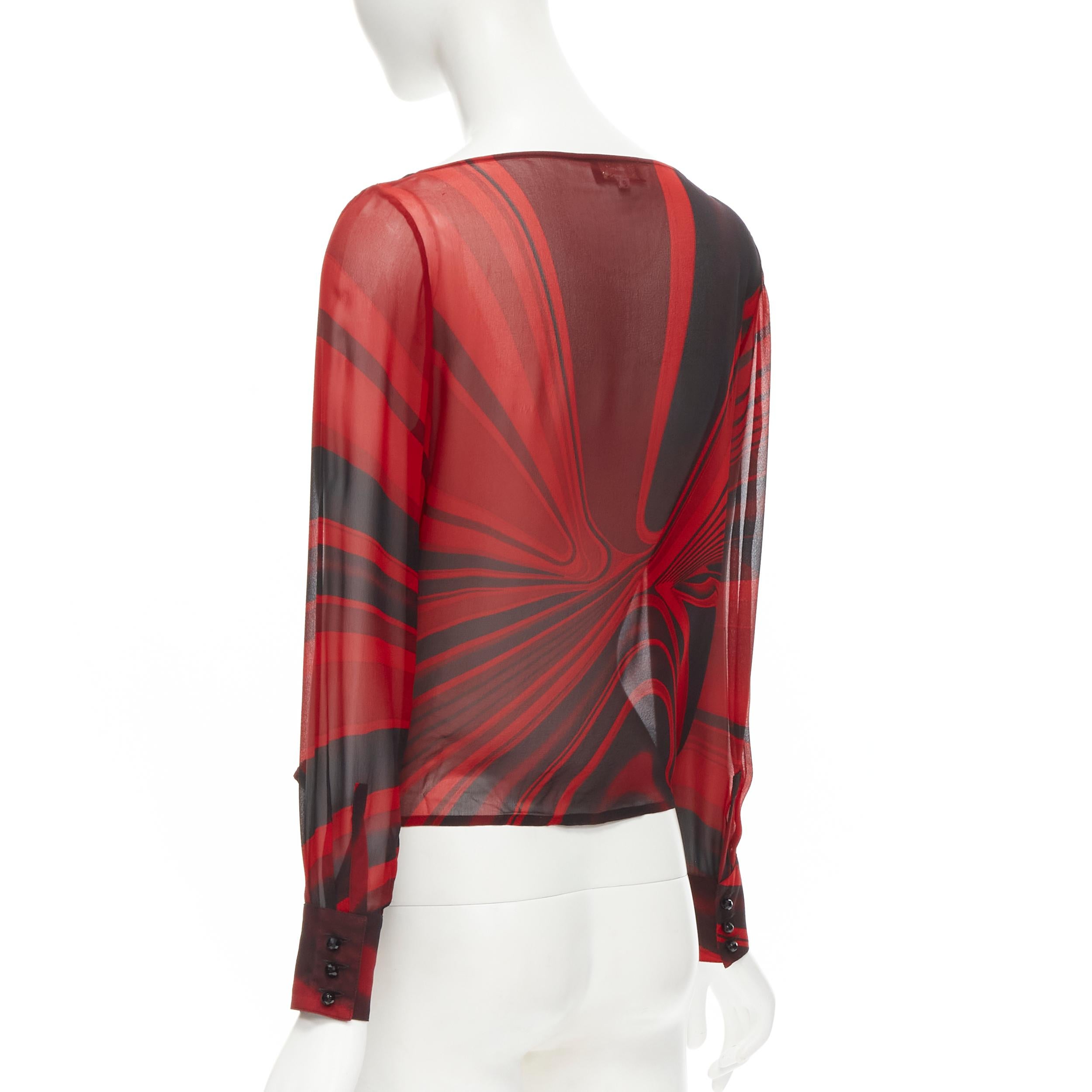 GIANNI VERSACE Vintage black red swirl print crossover wrap top IT42 M 1
