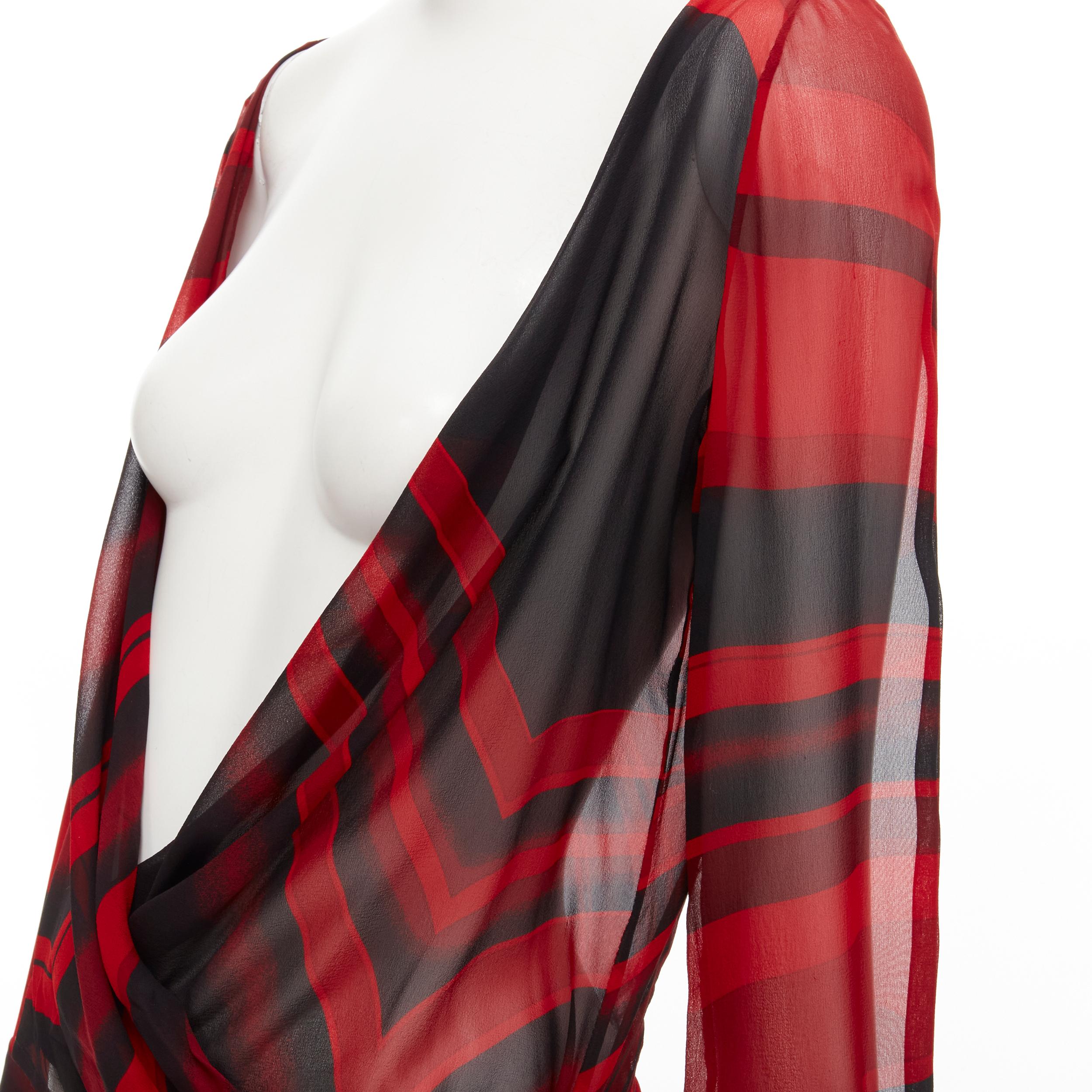 GIANNI VERSACE Vintage black red swirl print crossover wrap top IT42 M 2