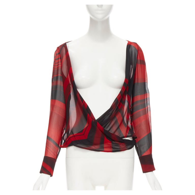 GIANNI VERSACE Vintage black red swirl print crossover wrap top IT42 M at  1stDibs
