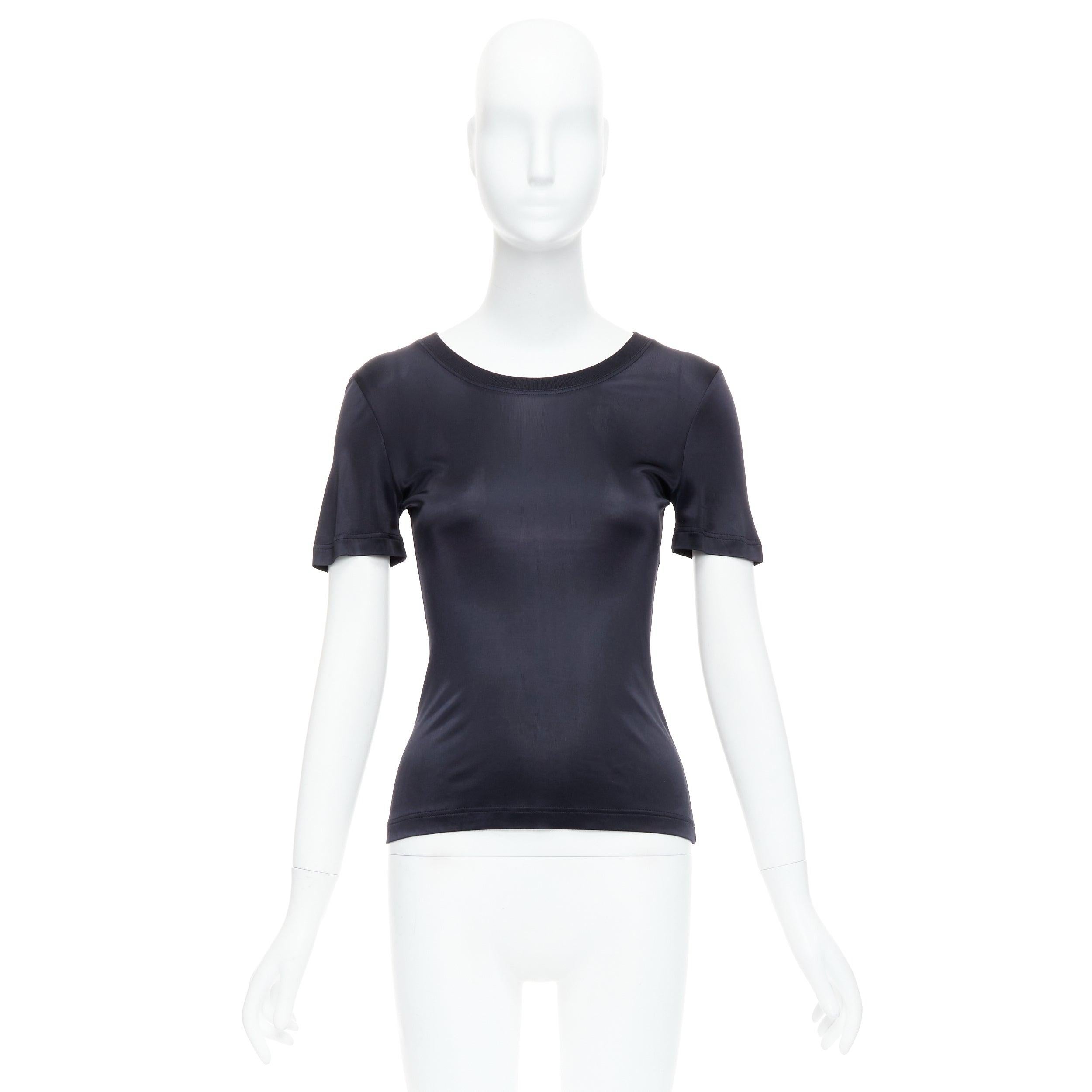 GIANNI VERSACE Vintage noir col rond top à manches courtes IT38 XS en vente 4