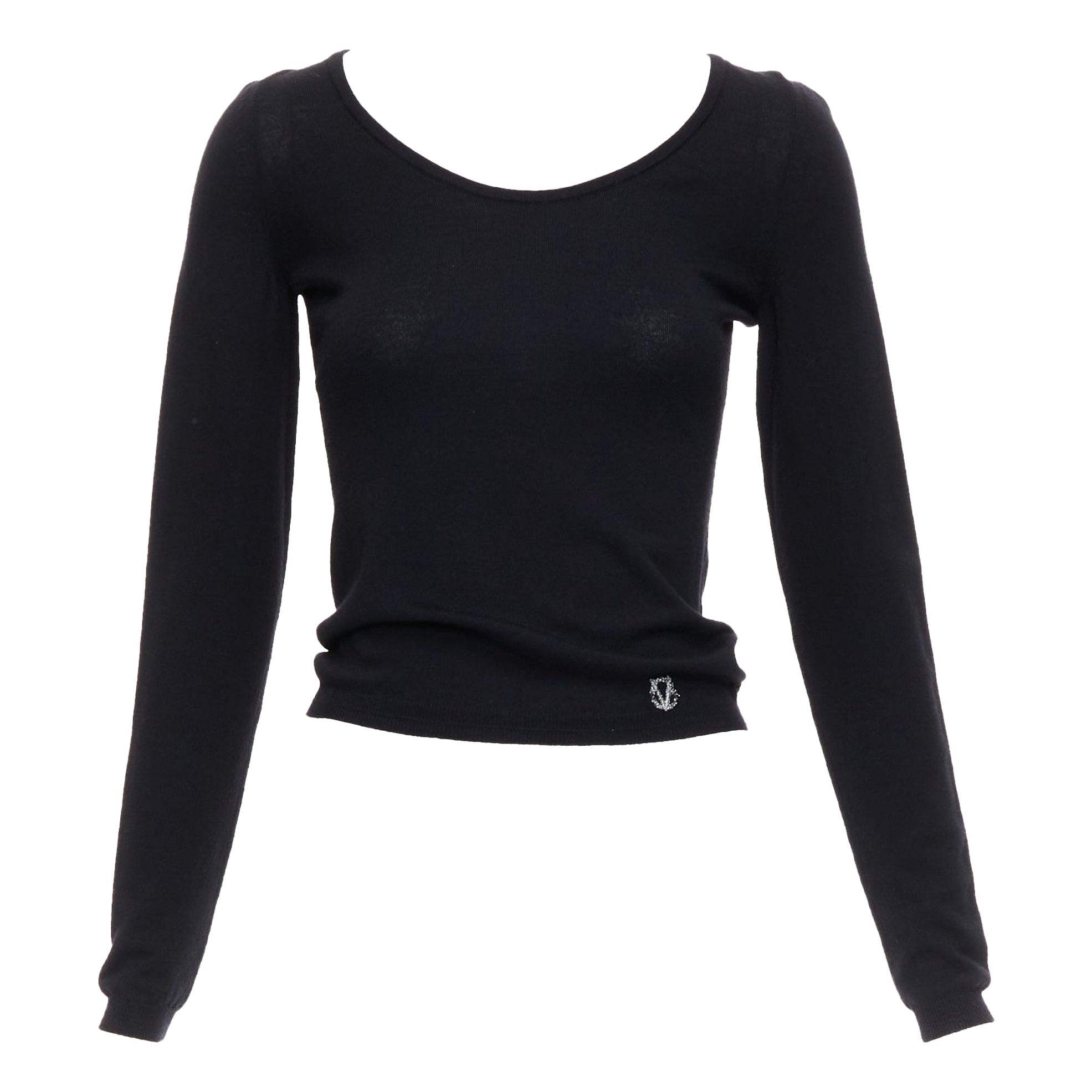 GIANNI VERSACE Vintage black scoop neck GV logo crop sweater IT38 XS