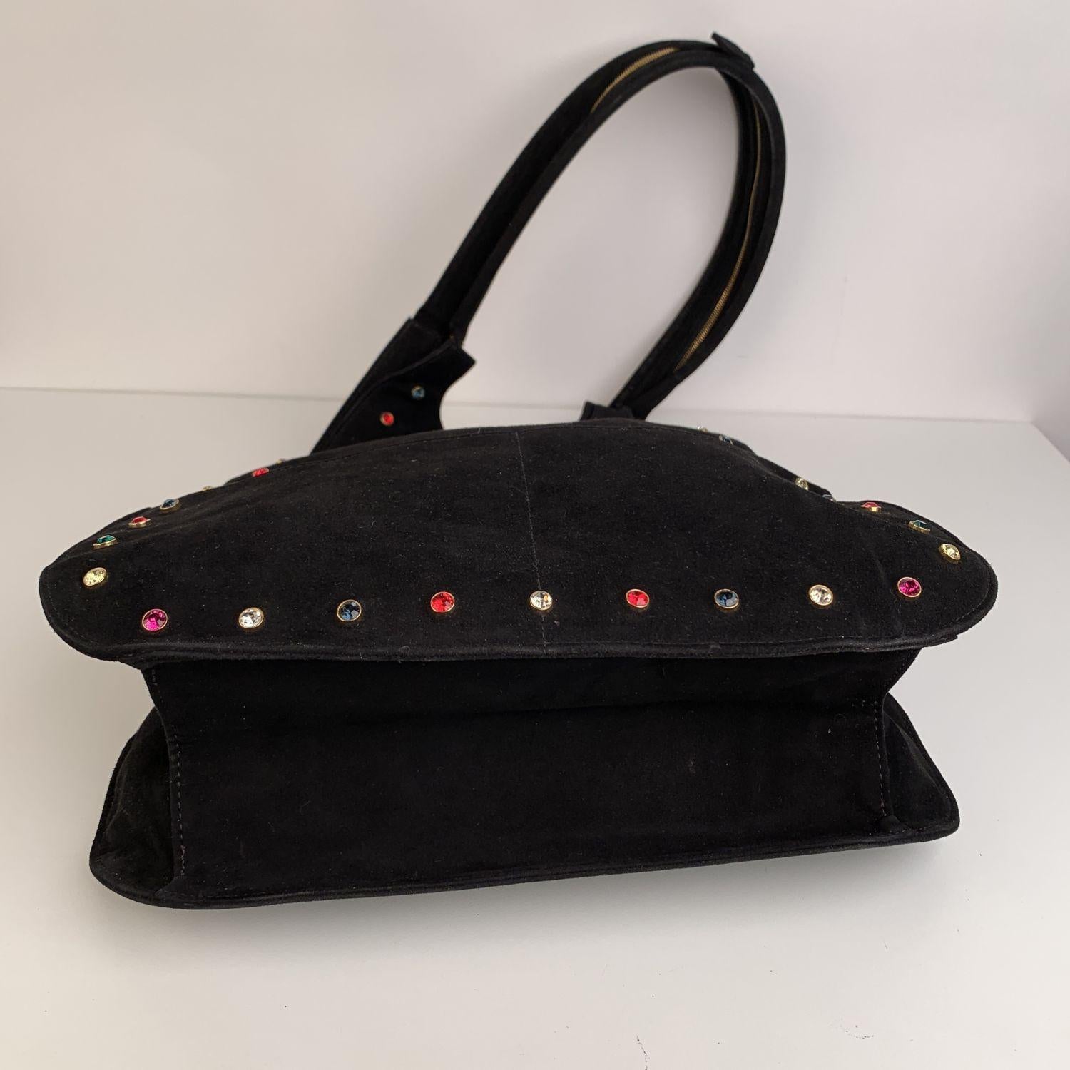 Gianni Versace Vintage Black Suede Medusa Tote Hobo Bag In Excellent Condition In Rome, Rome