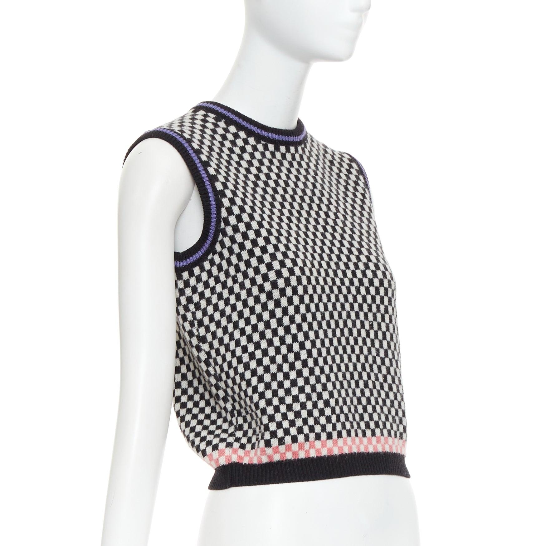 Black GIANNI VERSACE Vintage black white checkered cropped sweater vest For Sale