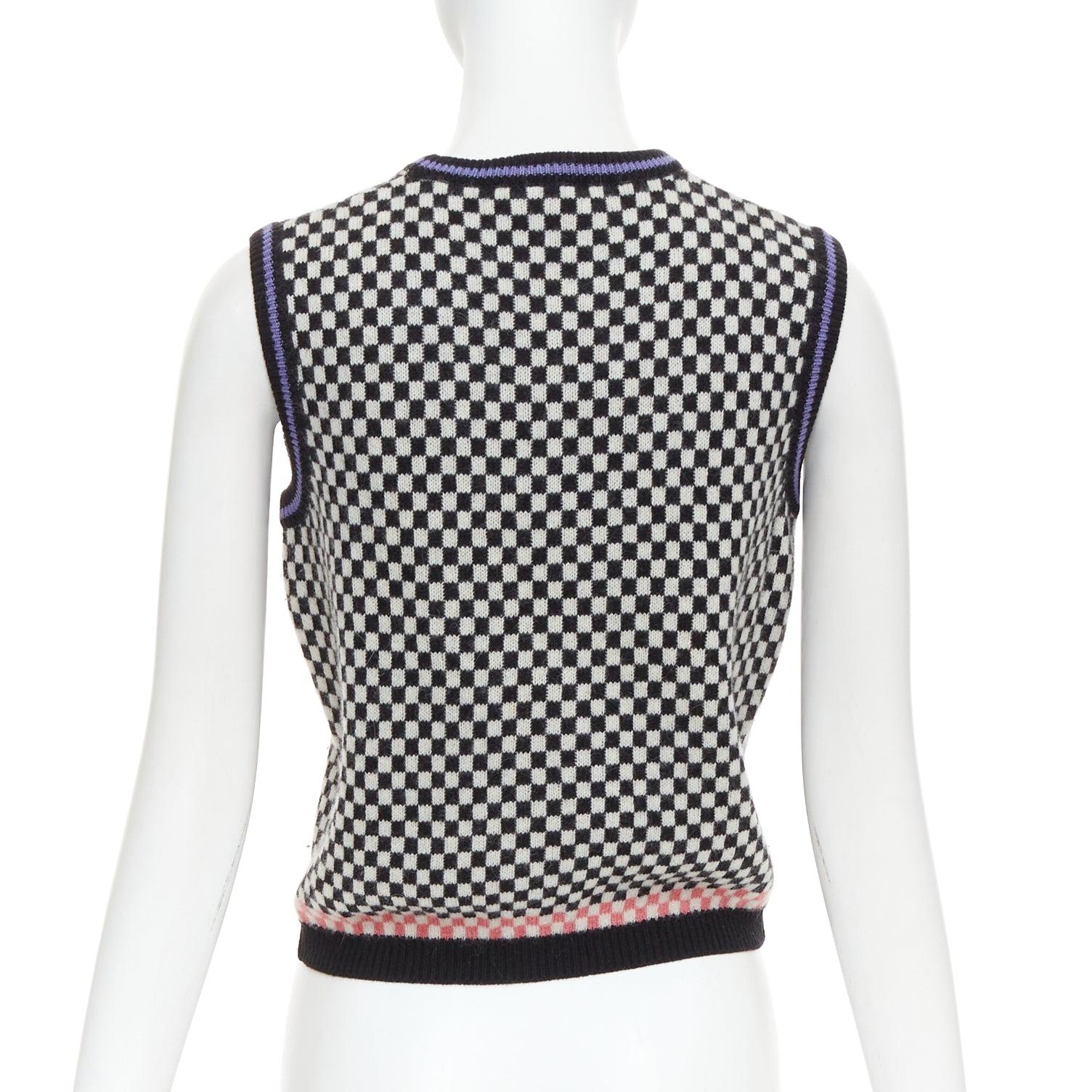 Women's GIANNI VERSACE Vintage black white checkered cropped sweater vest For Sale