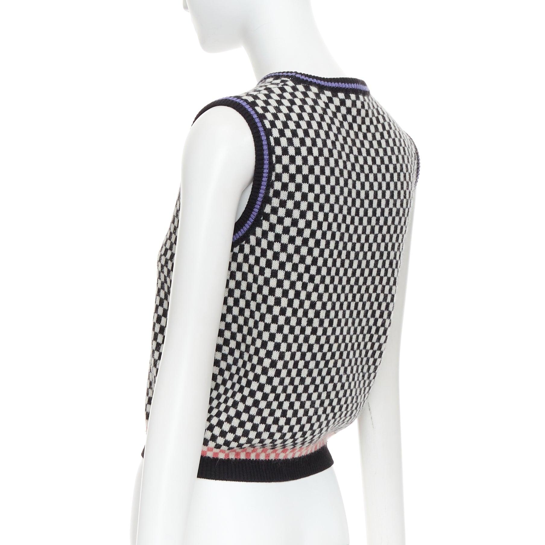 GIANNI VERSACE Vintage black white checkered cropped sweater vest For Sale 1
