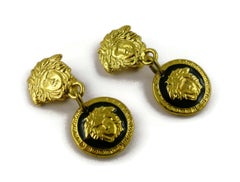 Gianni Versace Vintage Black & White Enamel Medusa Dangling Earrings
