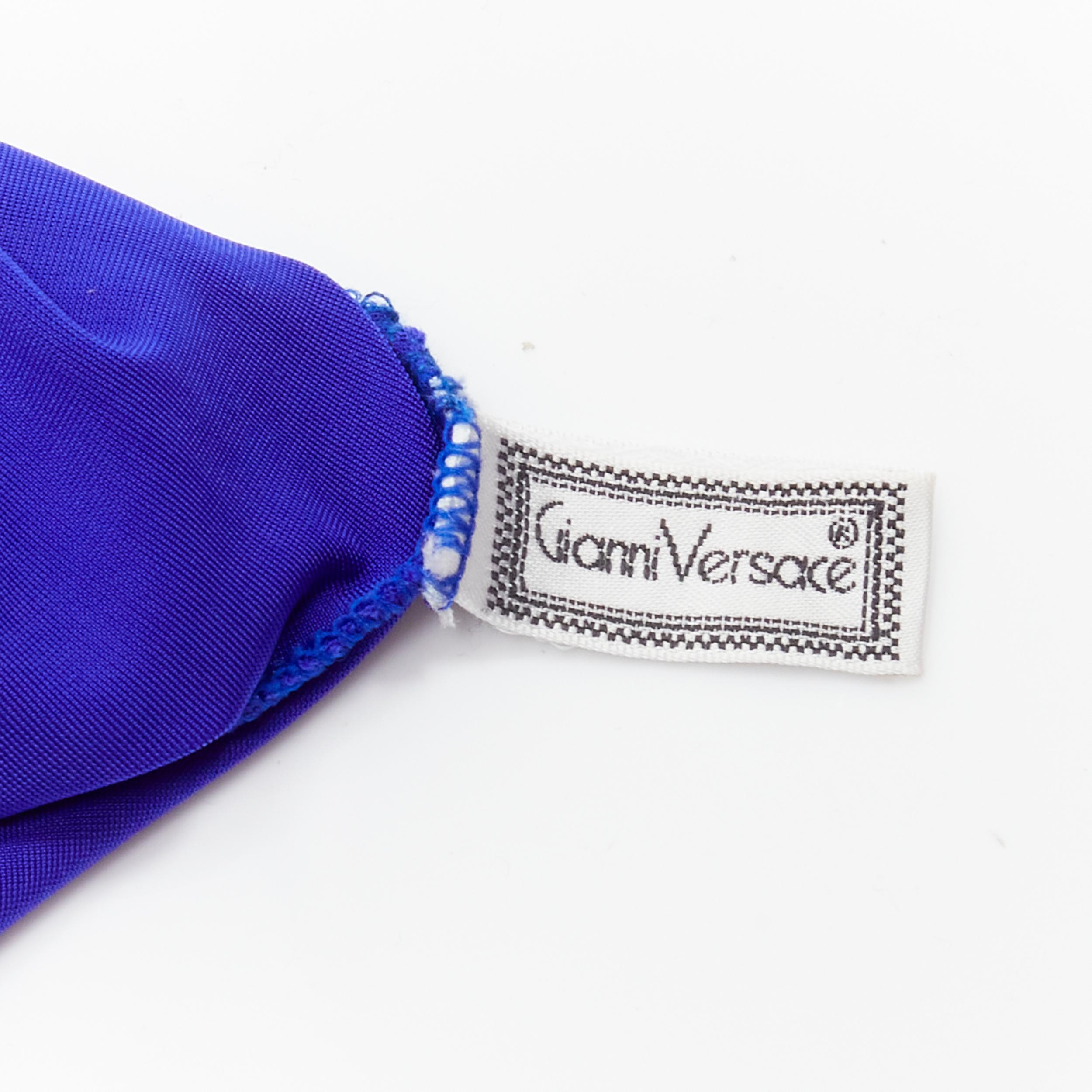 GIANNI VERSACE Vintage blue lace satin panels blue crystal body suit top For Sale 6