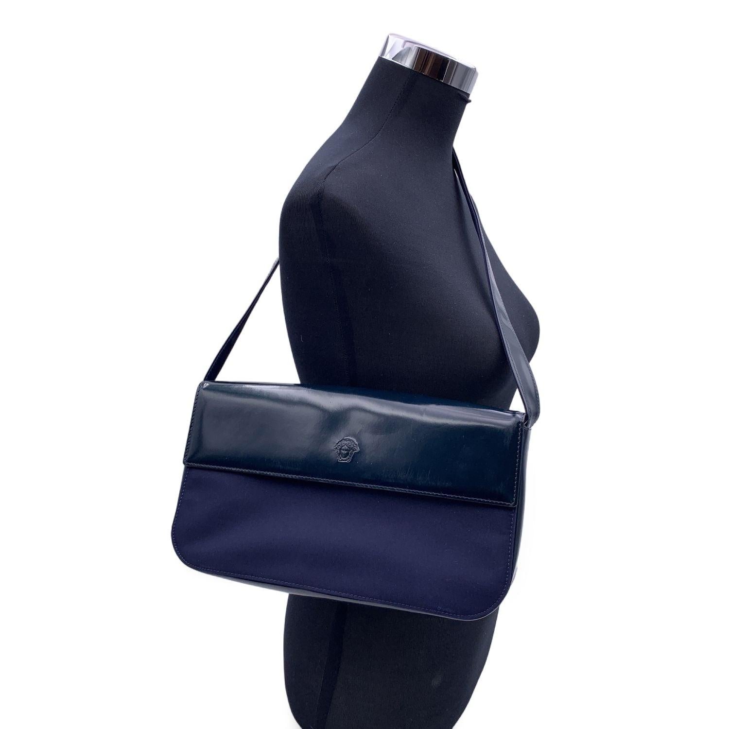 Gianni Versace Vintage Blue Nylon and Leather Shoulder Bag 3